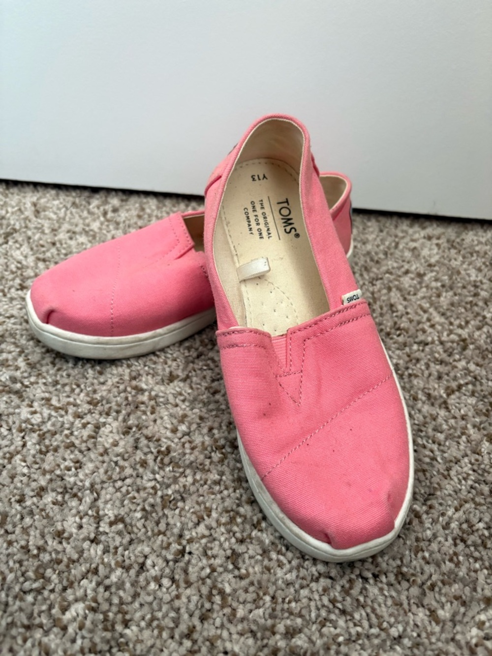 TOMS Youth Belmont / Classic Alpargata Pink Canvas Slip-On Shoes - Size Y13